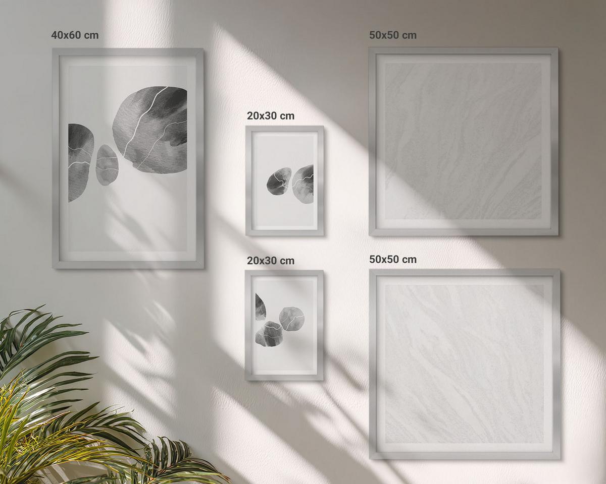 BILDER SET 5er Set - 50x50 cm & 20x30 cm & 40x60 cm Silberner Rahmen - Abstrakte Kunst, Farbspritzer - Silberfarben, Kunststoff (40/60cm) - TULUP