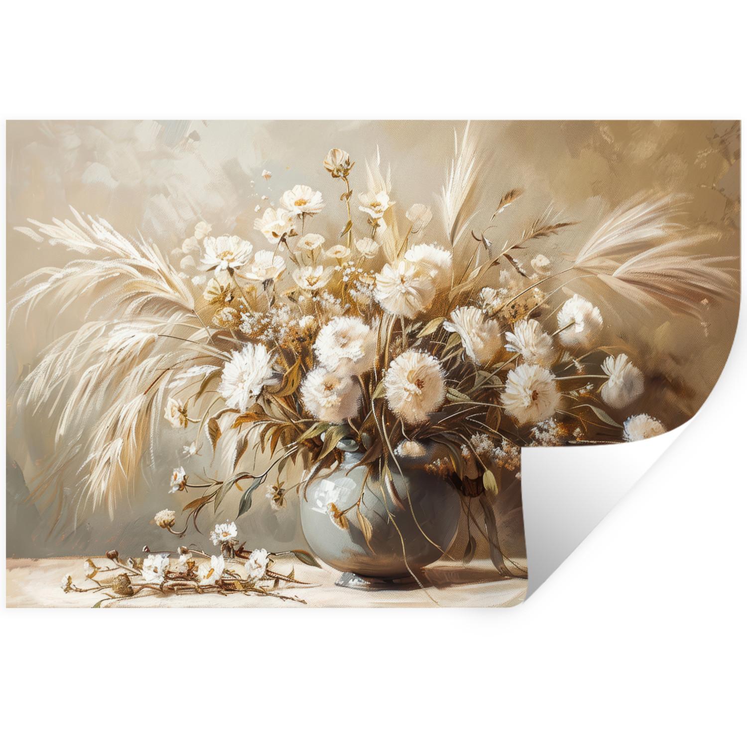 WANDTATTOO Blumen - Vase - Stilleben - Beige Wandsticker 120x80 cm - Creme, Kunststoff (120/80/0.1cm) - MuchoWow