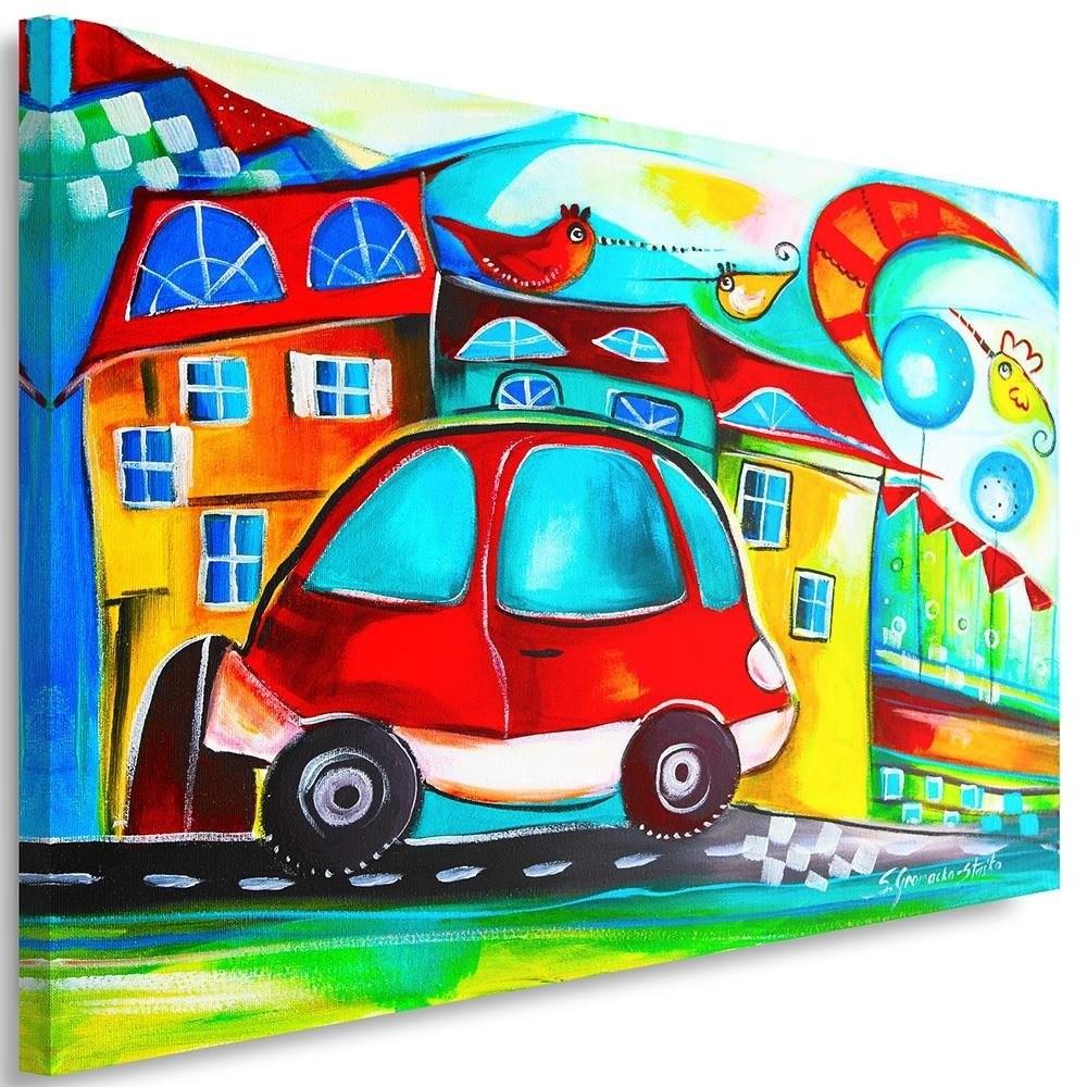 LEINWANDBILD Rotes Auto 100x70cm - Multicolor, Textil (100/70cm) - Feeby