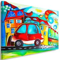 LEINWANDBILD Rotes Auto 100x70cm - Multicolor, Textil (100/70cm) - Feeby