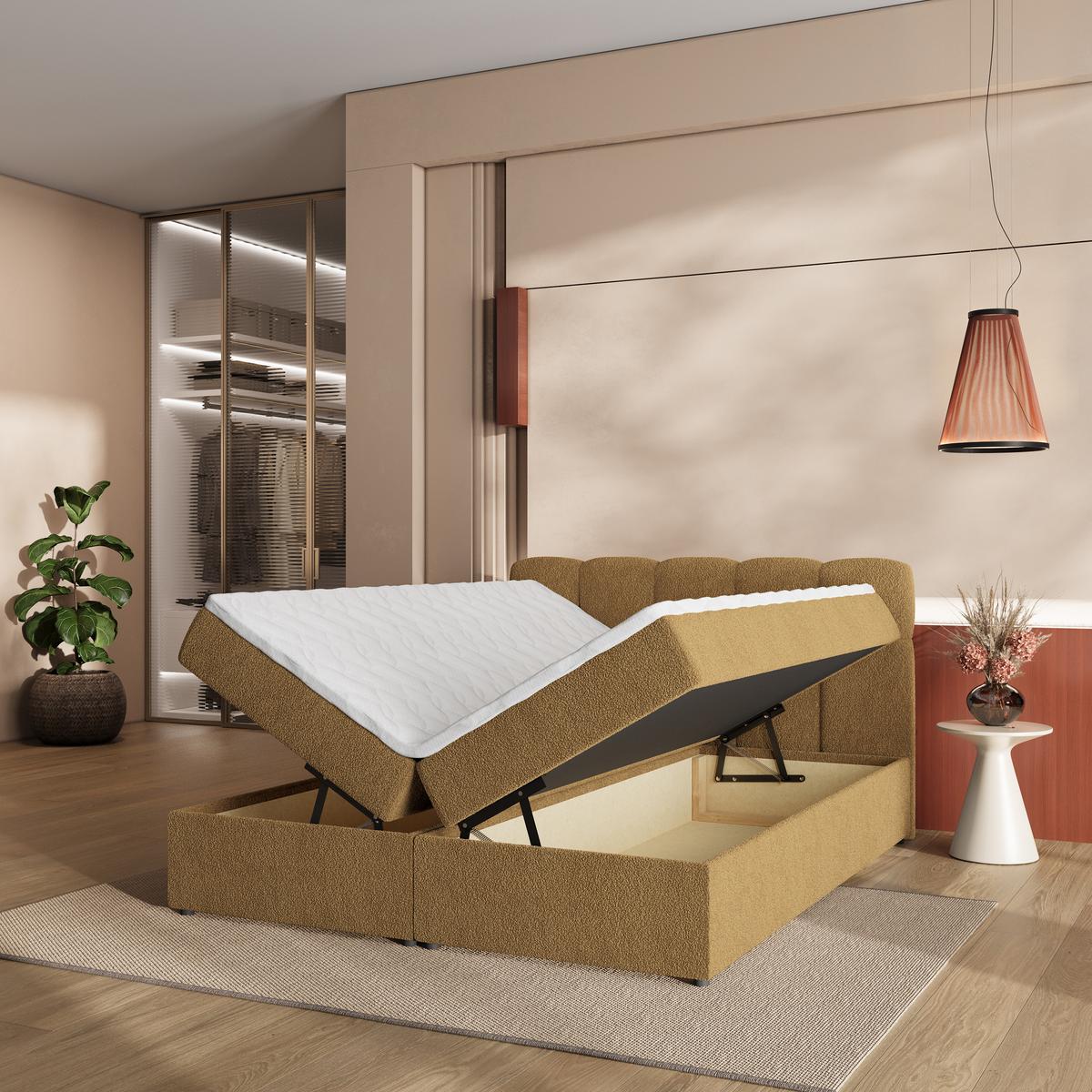 BOXBETT MERU 140x200 cm mit Matratze und Topper - Orange - Orange, Holz (140/200cm) - MASSENO