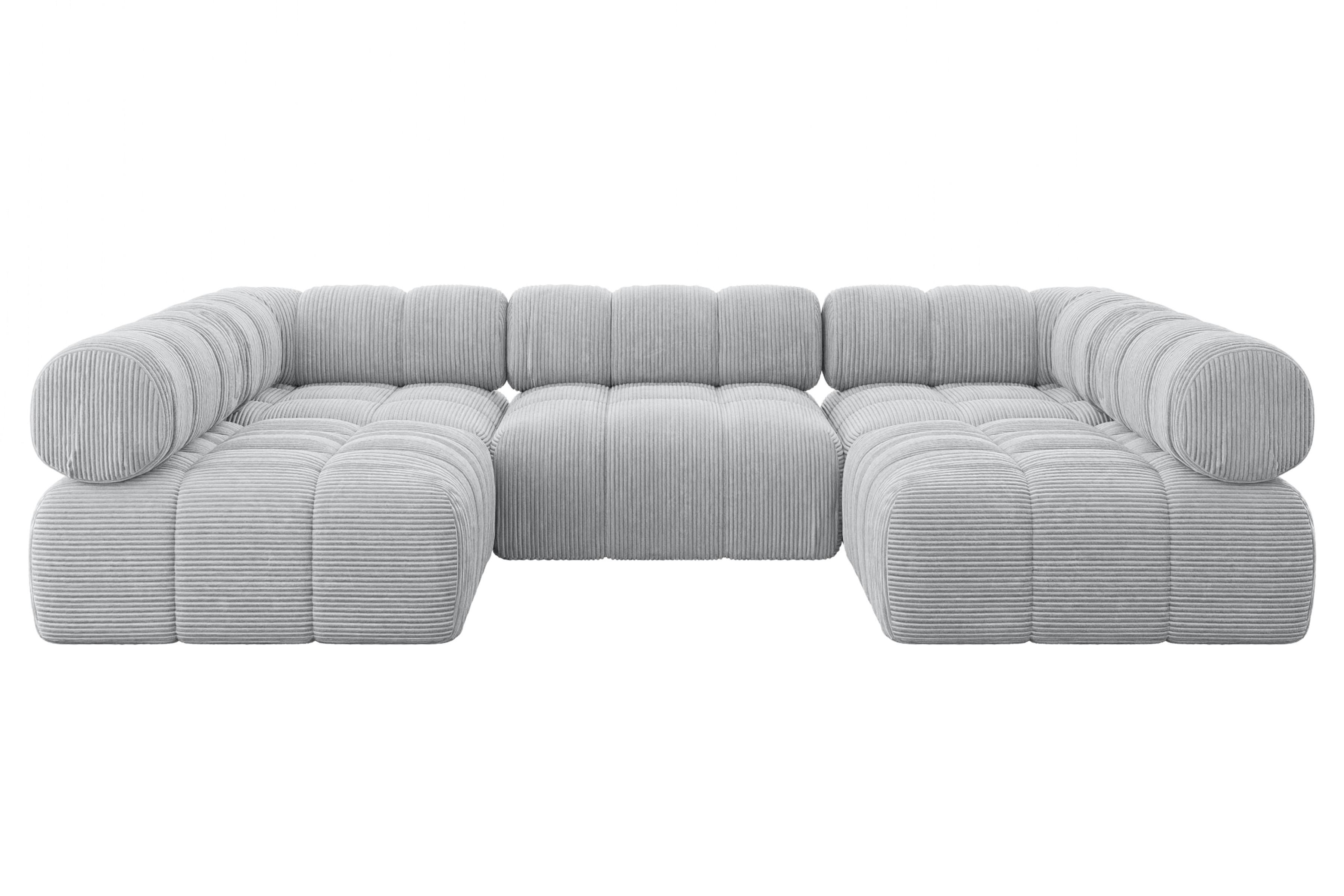 WOHNLANDSCHAFT modulares Sofa Garvo-U1 - 285x190x70 cm Grau Cord - Grau, Holzwerkstoff/Textil (285/70/190cm) - ALTDECOR