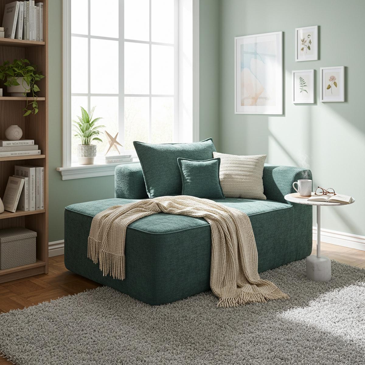 CHAISE LONGUE premium chenille relaxliege montagefrei - Grün, Textil (144/65/112cm) - Urban Meuble