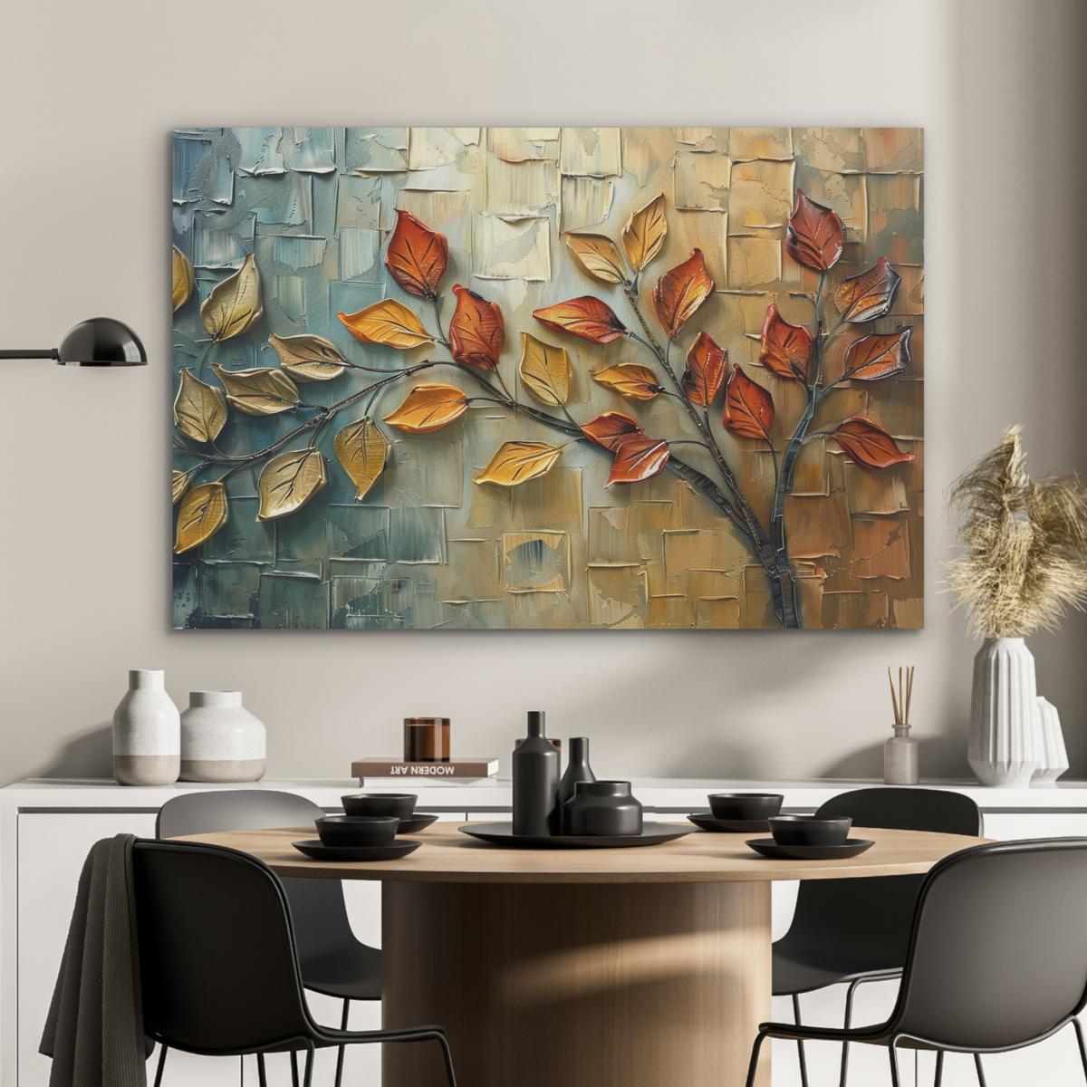 AKUSTIKBILD Baum - Abstrakt - Natur - Kunst Wandbild Wohnzimmer 100x70 cm - Goldfarben, Kunststoff (100/70/0.9cm) - MuchoWow