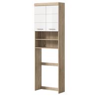 WASCHMASCHINENSCHRANK weiß Hochglanz, Eiche 63 cm, Überbau mit 6 Fächern - Weiß Hochglanz/Eichefarben, Holzwerkstoff/Kunststoff (63/191/24cm) - Inn.Furn