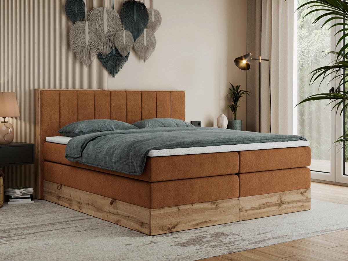 BOXSPRINGBETT BELLISSIMO KING 140/200 Orange Struktur - H4 - Orange, Holz/Textil (140/200cm) - MKS