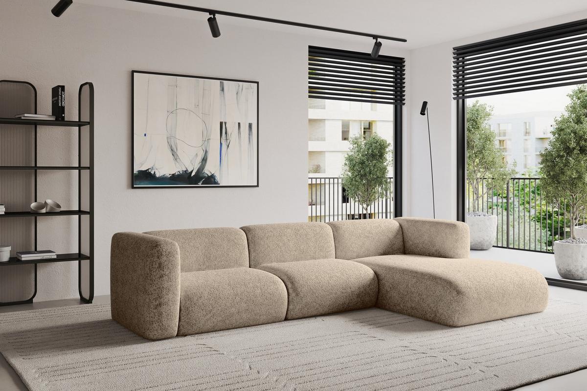 ECKSOFA Ottomane Rechts MIRA-L1 227x179x89 Braun Velours - Schwarz/Braun, Holzwerkstoff/Kunststoff (227/179cm) - ALTDECOR