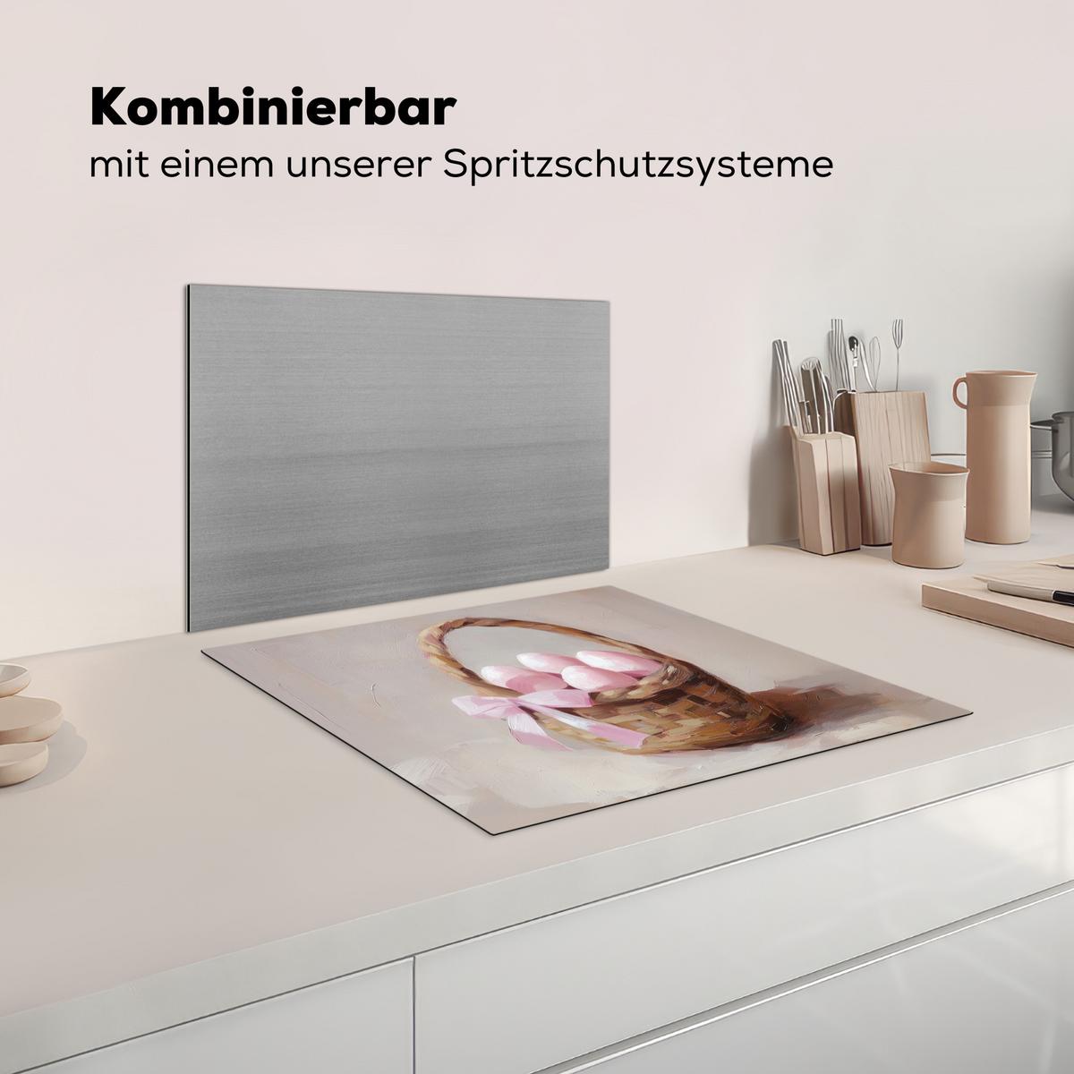 HERDABDECKPLATTE Korb - Eier - Rosa Abdeckung Ceranfeld 59x51 cm - Beige, Kunststoff (59/51/0.2cm) - MuchoWow