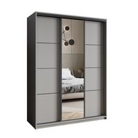 SCHWEBETÜRENSCHRANK VARO 150/205/60 cm 3-türig mit Spiegel Graphitfarben - Graphitfarben, Holzwerkstoff (150/205/60cm) - MASSENO