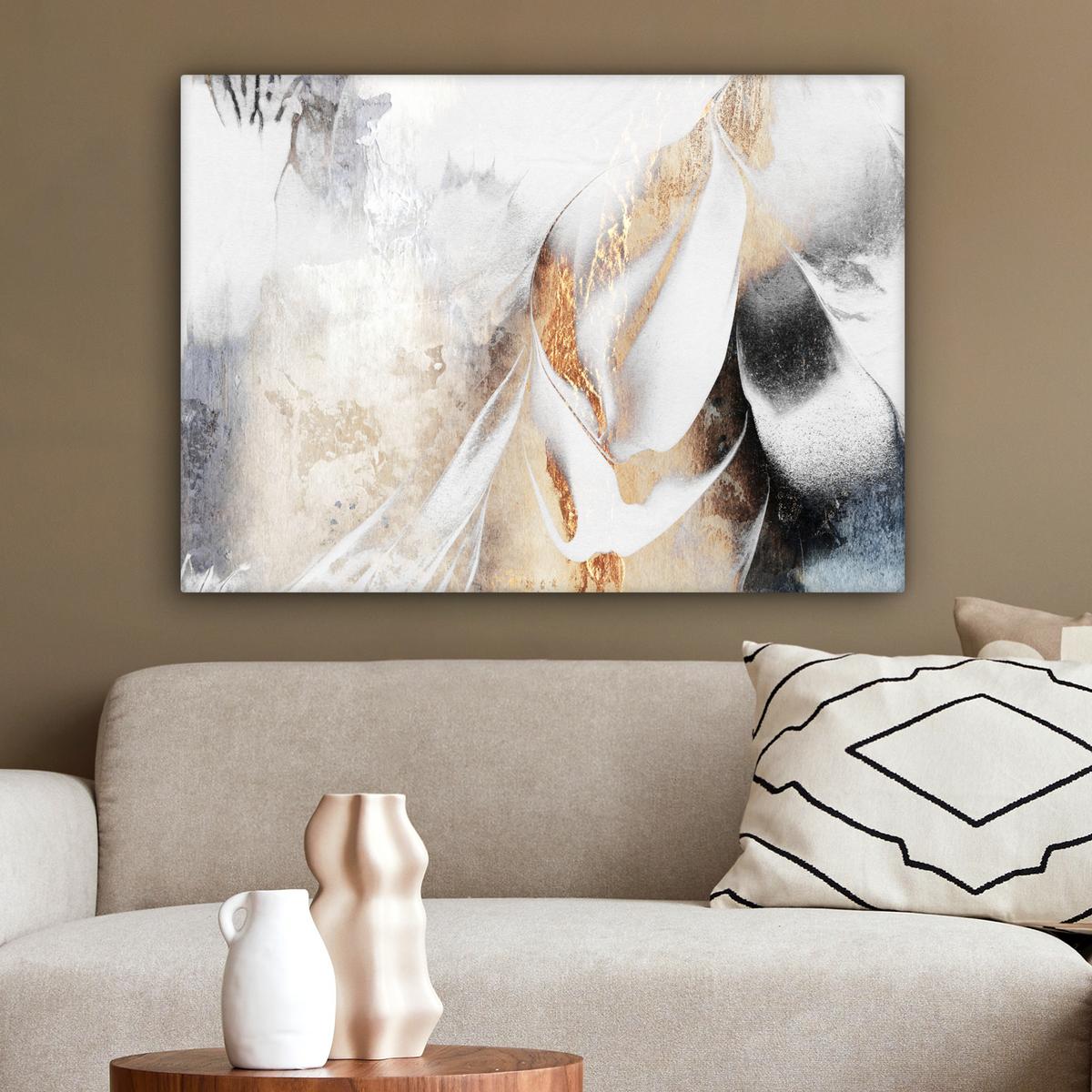 LEINWANDBILD Luxus - Abstrakt - Gold - Weiß Wandbilder 80x60 cm - Goldfarben, Textil (80/60cm) - MuchoWow