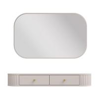 KONSOLENTISCH Halay Beige 2 Schubladen mit runden Kanten + Rechteckiger Spiegel - Beige/Goldfarben, Holzwerkstoff/Metall (36/123/17.5cm) - AX Living