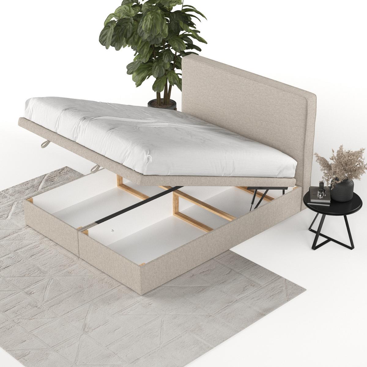 POLSTERBETT Hush mit Stauraum 180/200 cm Hellbeige im Megan Stoff - Sandfarben/Schwarz, Holz/Holzwerkstoff (180/200cm) - AltaBeds