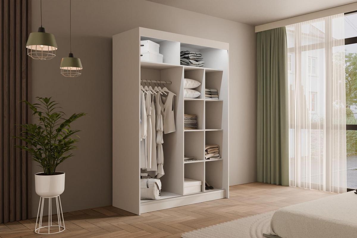 KLEIDERSCHRANK PEKA III mit LED - 150 cm - Weiß - Weiß, Holzwerkstoff (150/215/61cm) - ALTDECOR