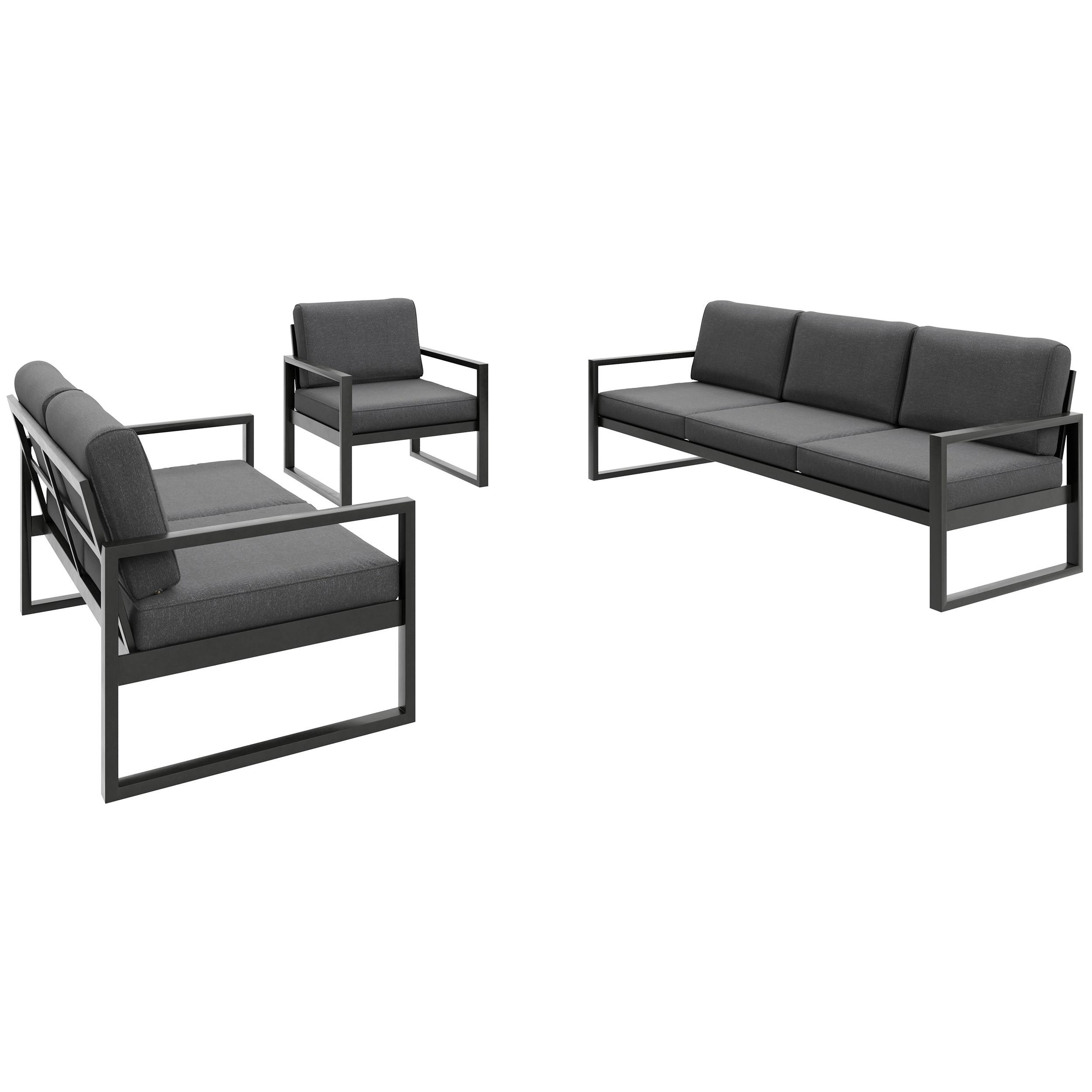 GARTENSET Stella mit Sofas und Sessel, mit Metallrahmen, Dunkelgrau - Dunkelgrau, Metall - Beautysofa