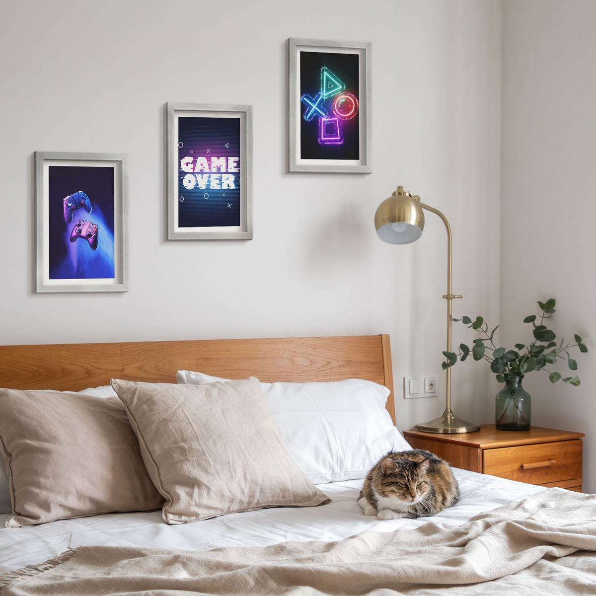 BILDER SET 3er Set - 20x30 cm Silberner Rahmen - Game Over Gamepads - Silberfarben, Kunststoff (20/30cm) - TULUP