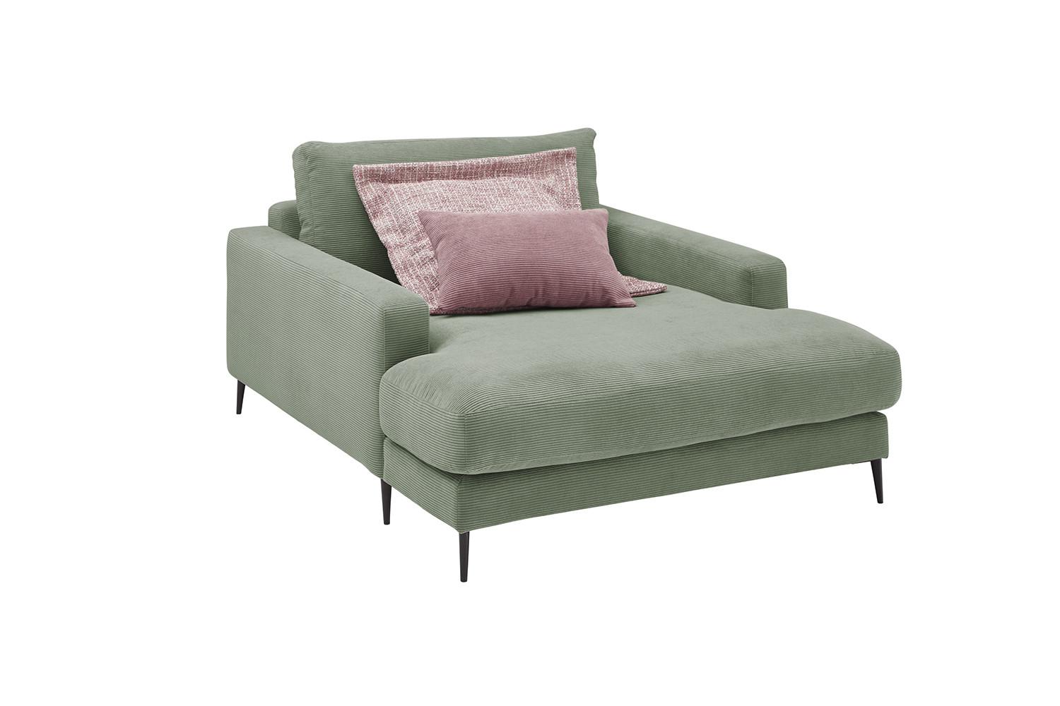 LONGSEAT CARA Grün Cord - Schwarz/Olivgrün, Textil/Metall (132/84/170cm) - KAWOLA