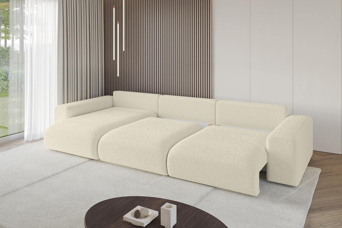 ECKSOFA Ottomane links ESKAR-L2 364x176x72 Creme Bouclé - Creme/Haselnussfarben, Holzwerkstoff/Kunststoff (364/176cm) - ALTDECOR
