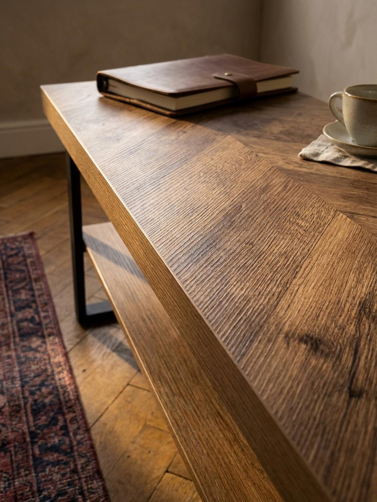 SCHUHBANK – 100x41x40 cm, Eiche-Dekor, Fischgrät, mit Ablage - Schwarz/Braun, Holz/Holzwerkstoff (100/41/40cm) - KADIMA DESIGN