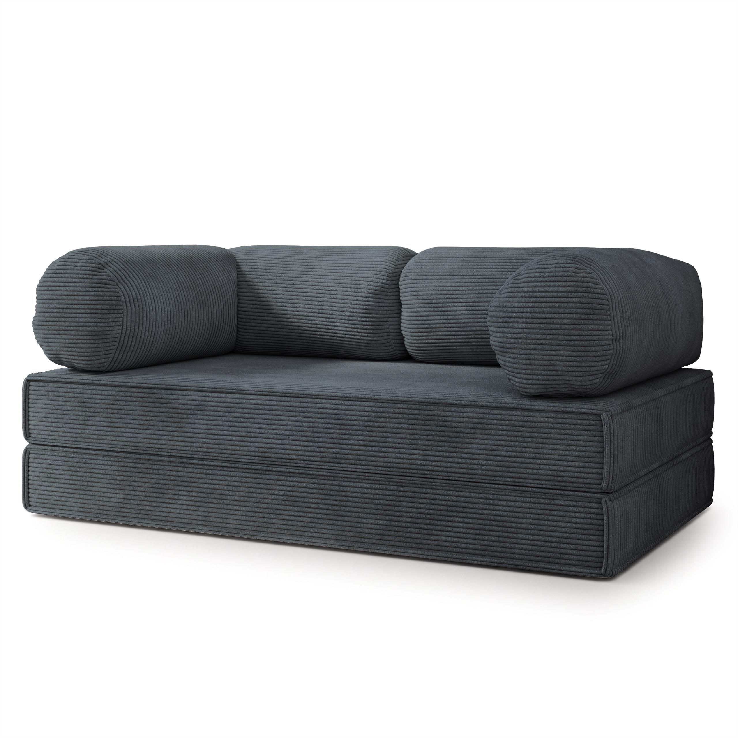 BETTSOFA ALVIO aus Schaumstoff Kordstoff Grau Schlaffunktion - Dunkelgrau, Textil (170/68/80cm) - MASSENO