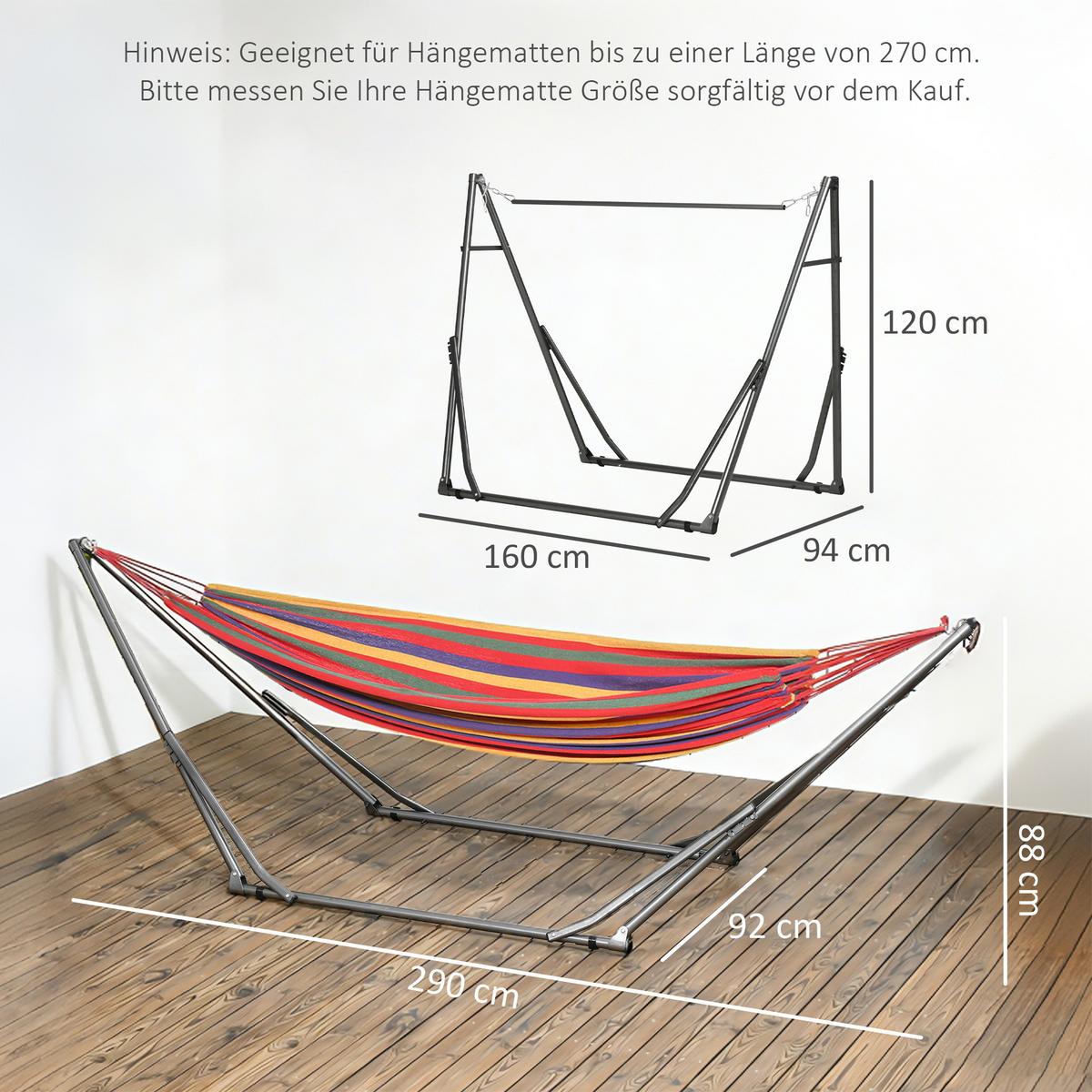 HÄNGEMATTENGESTELL, Stahl Schwarz+Silber - Multicolor, Metall (290/92/88cm) - Outsunny