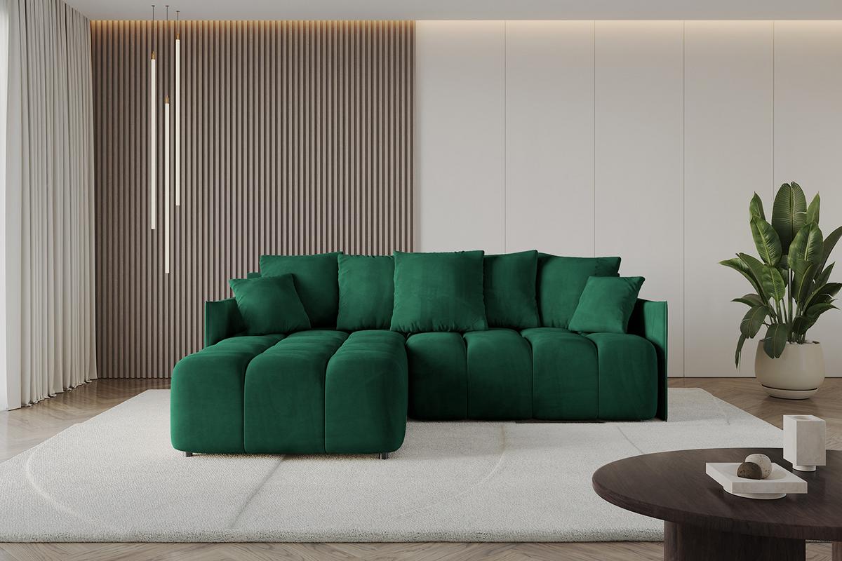 ECKSOFA Ottomane links LONLI-L 251x189x68 Dunkelgrün Velours - Dunkelgrün, Holzwerkstoff/Kunststoff (251/189cm) - ALTDECOR