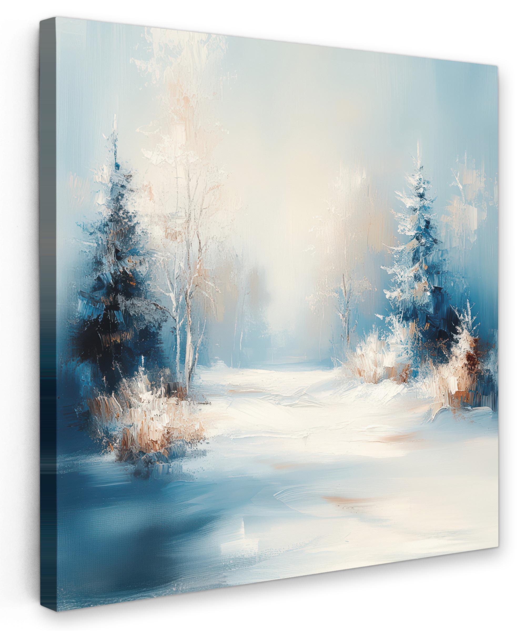 LEINWANDBILD Wald - Winter - Natur - Abstrakt - Schnee Deko Groß 90x90 cm - Weiß, Textil (90/90cm) - MuchoWow