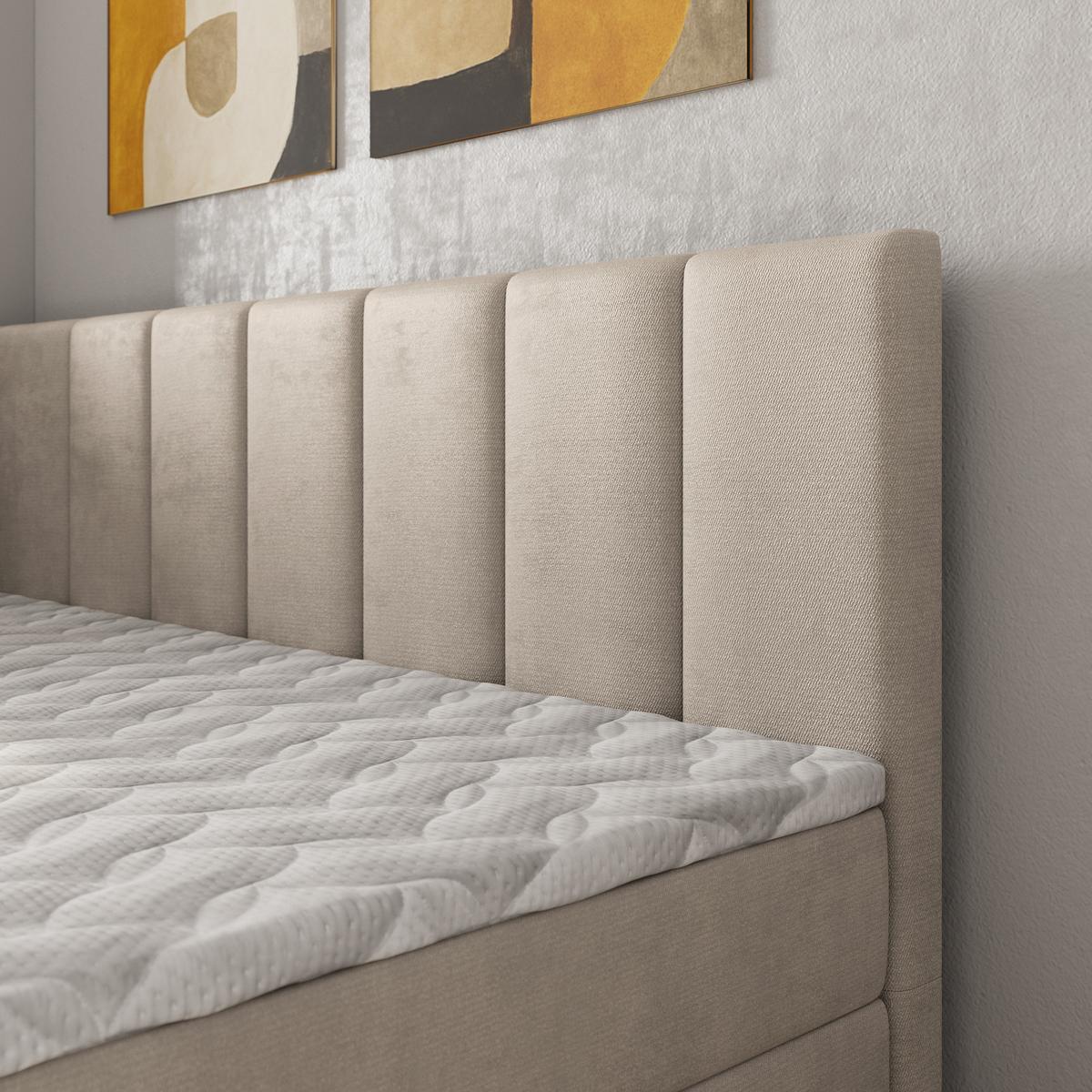 BOXBETT BEVE 90x200 cm mit Matratze und Topper, H2+H3 - Beige - Beige, Holz (90/200cm) - MASSENO