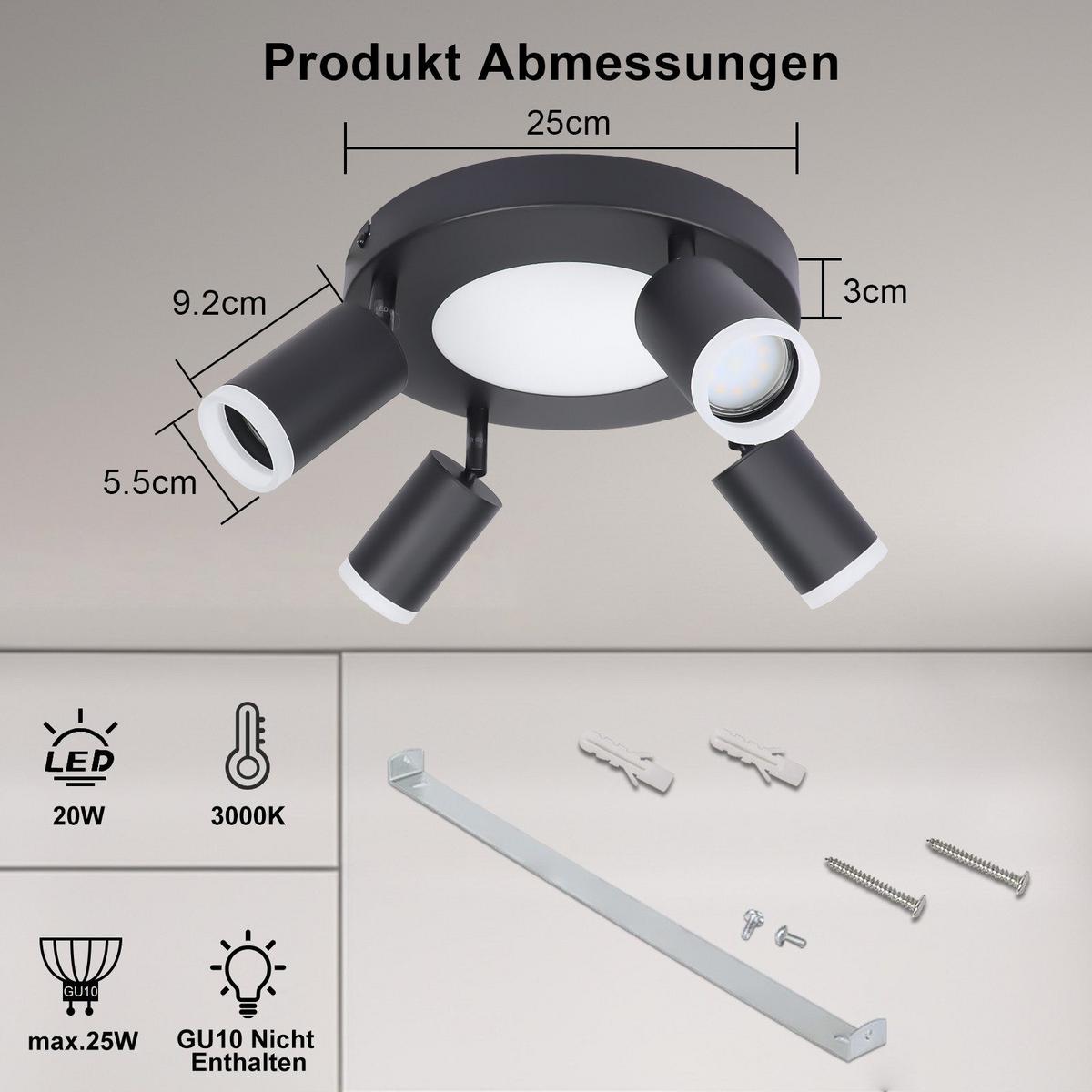 DECKENSTRAHLER Bogen 4-flammig 25/25/16.9 cm - Schwarz, Metall (25/25/16.9cm) - Nettlife