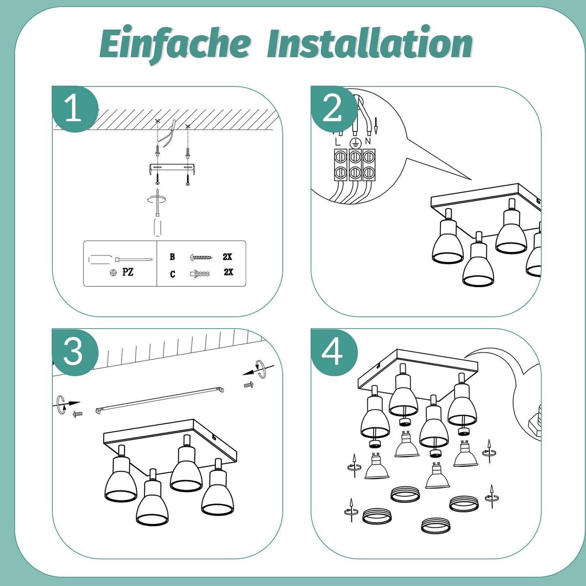 DECKENSTRAHLER Aalen 4-flammig 25/25/15.7 cm - Weiß, Metall (25/25/15.7cm) - Nettlife