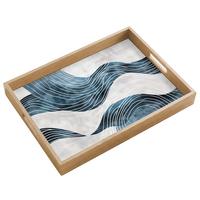 TABLETT Linien - Wellen - Abstrakt - Grau 50x35 cm - Blau, Holz (50/5/5cm) - OnlyWow