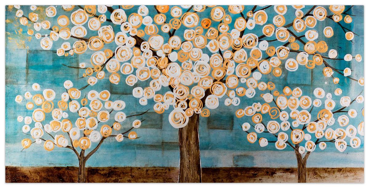 ÖLGEMÄLDE 140/70 cm - Petrol/Braun, Holz/Textil (140/70cm) - KUNSTLOFT