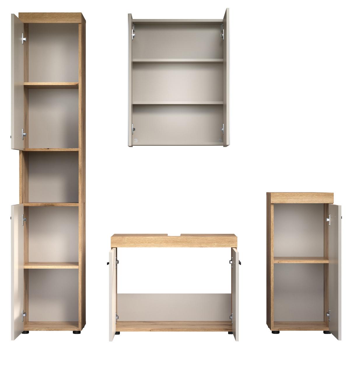 BADMÖBEL-SET Kaschmir, Evoke Eiche 4-teilig 164 x 184 cm, Badkombination in modernem Design - Kaschmir/Eichefarben, Glas/Holzwerkstoff (164/184/34cm) - Top.Furn