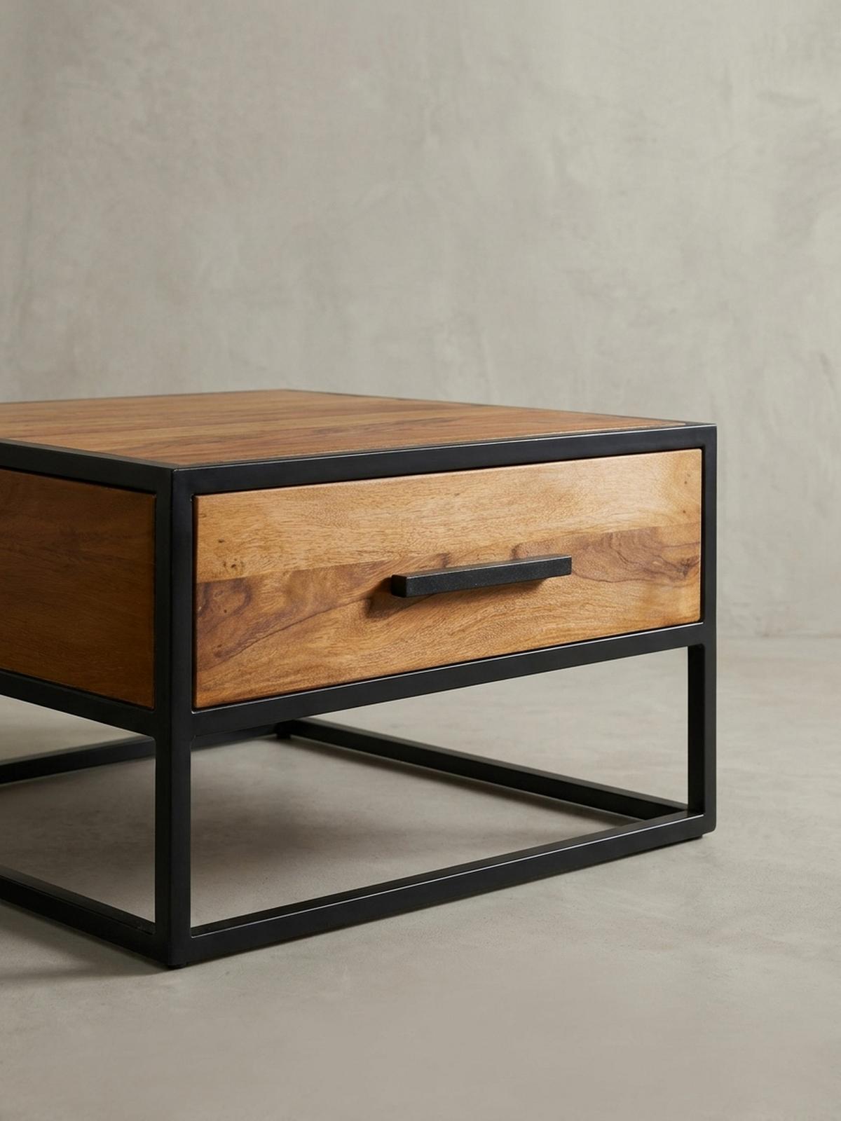 COUCHTISCH Industriestil, Metall und Holz, mit Schublade, 50 kg Tragkraft - Schwarz/Braun, Holz/Metall (65/65/38cm) - KADIMA DESIGN