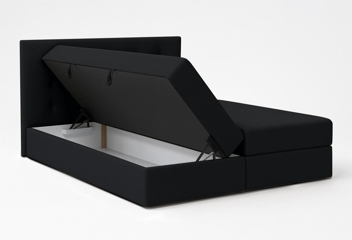BOXBETT BAUNEI 160x200 cm mit Bettkasten und Matratze - Schwarz + TOPPER - Schwarz, Holz/Holzwerkstoff (160/200cm) - AX Living