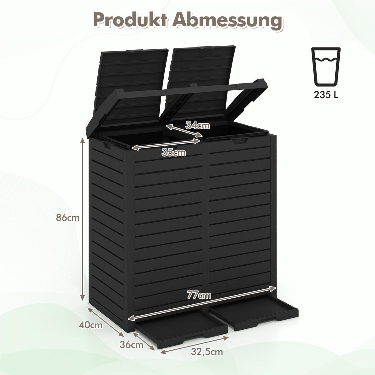 MÜLLEIMER 235L mit Abfallbehälter schwarz - Schwarz, Kunststoff (77/86/40cm) - COSTWAY