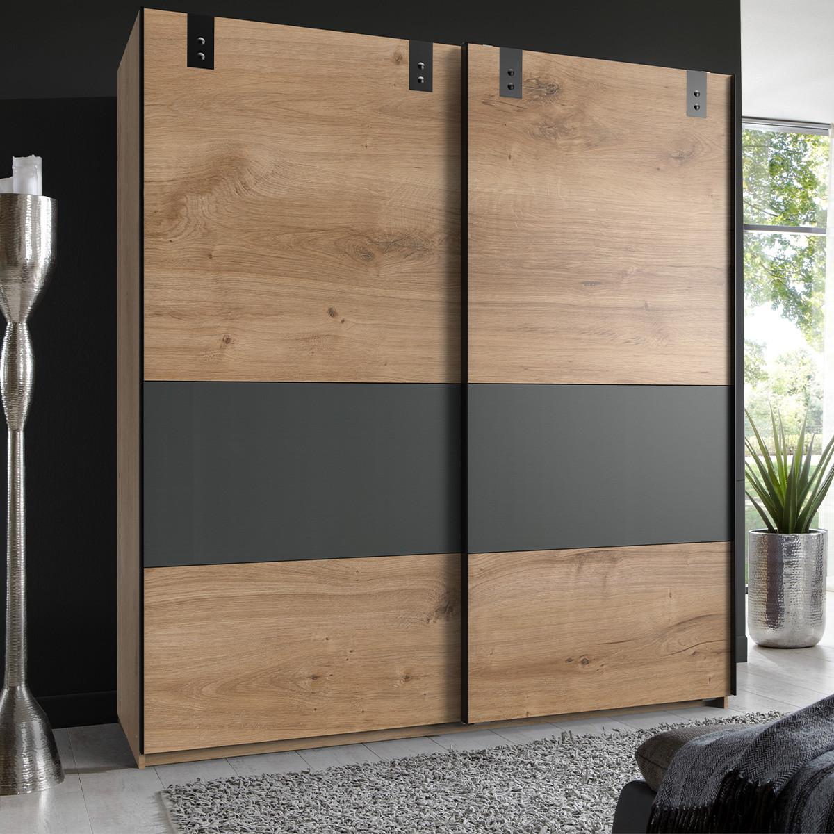 Schwebetürenschrank Dublin Eichefarben ca. 180x198x64cm - Eichefarben/Graphitfarben, KONVENTIONELL, Holzwerkstoff/Metall (180/198/64cm) - Mömax