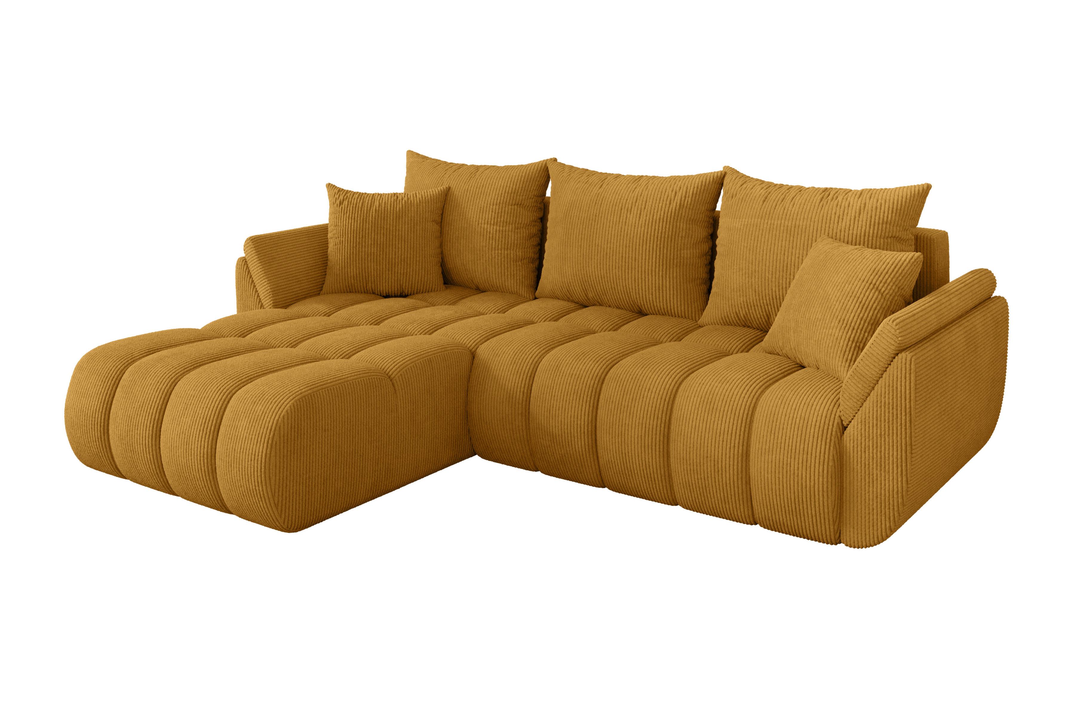 ECKSOFA mit Schlaffunktion Ottomane Links TOKO-L-v1 277x194x86 Senfgelb Cord - Dunkelgelb/Schwarz, Holzwerkstoff/Kunststoff (277/194cm) - ALTDECOR
