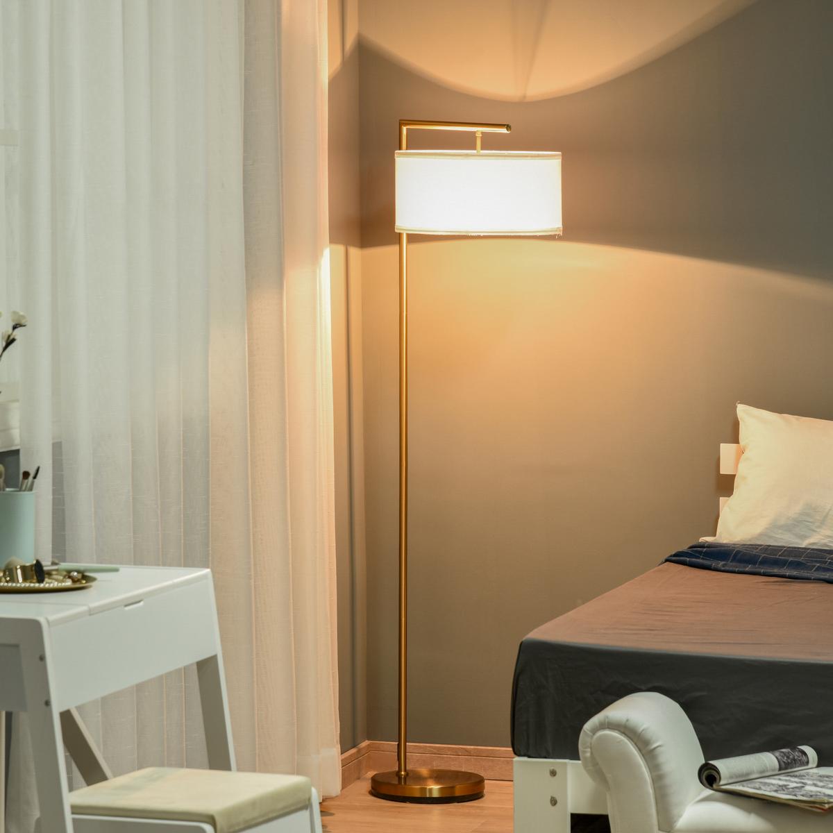 STEHLAMPE Stehleuchte E27 Sockel für Wohnzimmer Stahl Stoffschirm Goldoptik - Multicolor, Metall (47/37/153cm) - HOMCOM