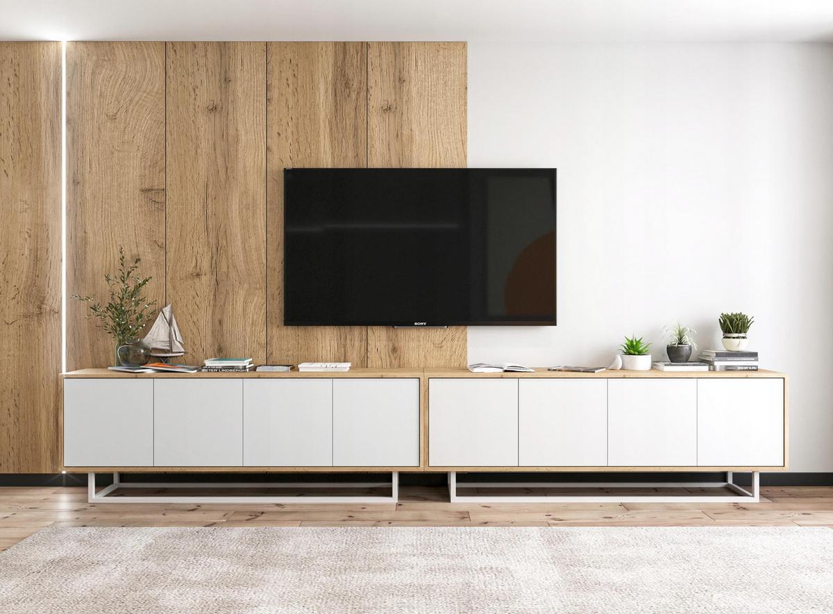 TV-SCHRANK 2-er Set Apollo2 Eiche wotan Weiß Matt 150 cm - Weiß, Holzwerkstoff/Metall (300/53/35cm) - Meble Lindner