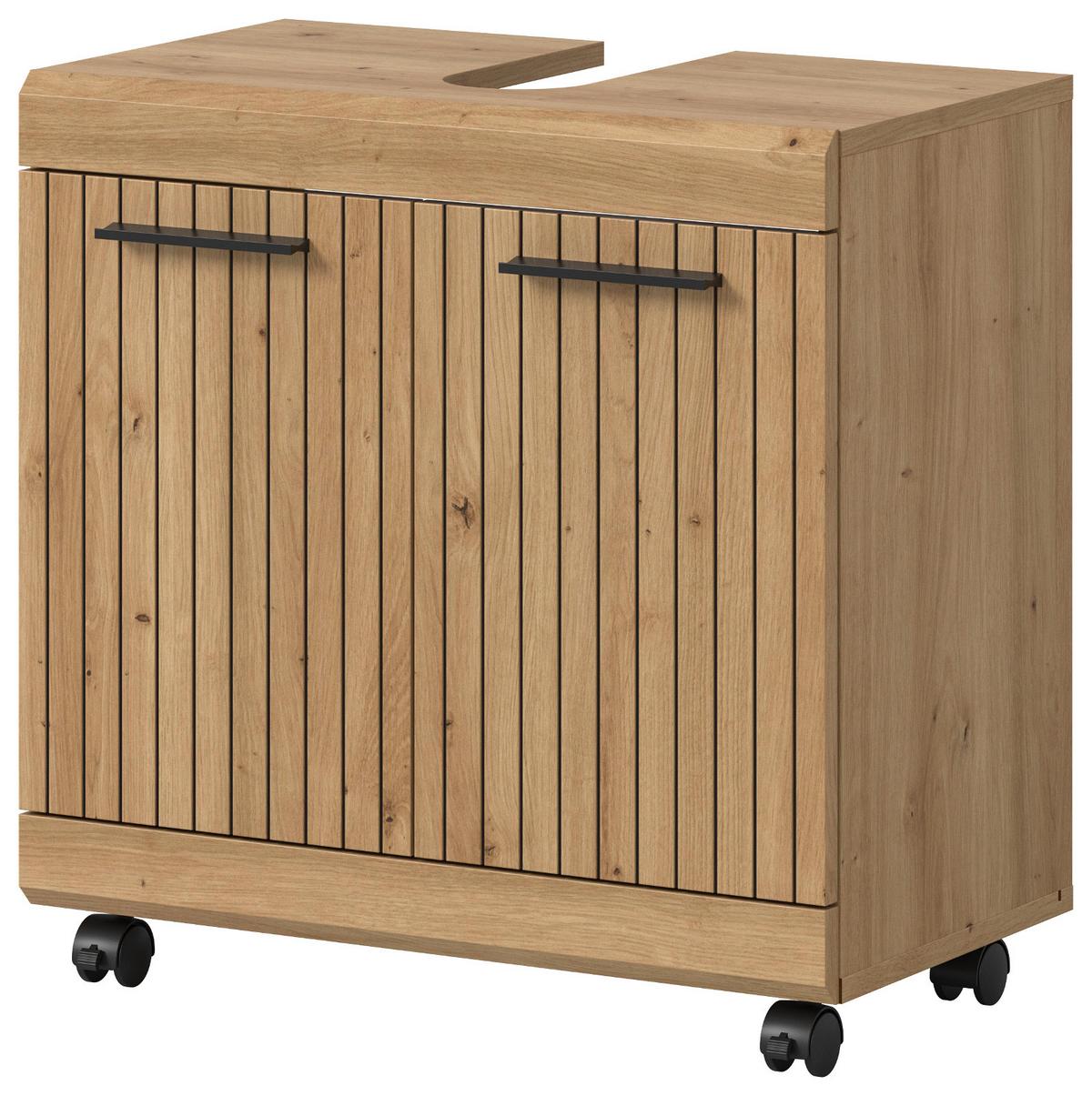 WASCHBECKENUNTERSCHRANK Eiche Artisan 60 cm, Badezimmer Unterschrank auf Rollen - Schwarz/Eiche Artisan, Holzwerkstoff/Kunststoff (60/60/34cm) - Inn.Furn