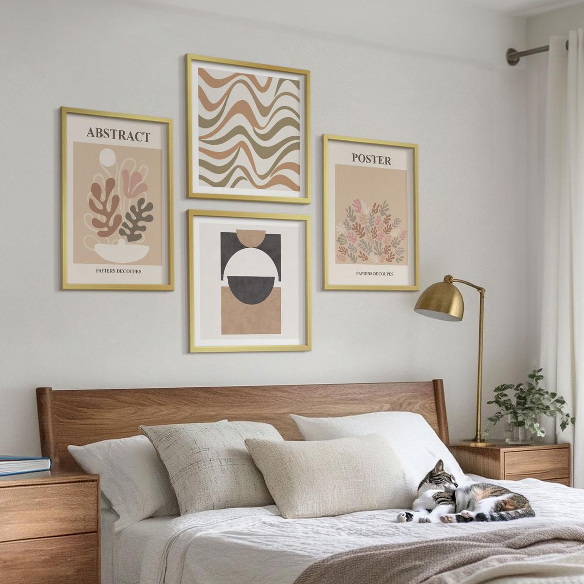 BILDER SET 4er Set - 50x50 cm & 40x60 cm Goldrahmen - Abstrakte Formenmuster - Goldfarben, Kunststoff (50/50cm) - TULUP
