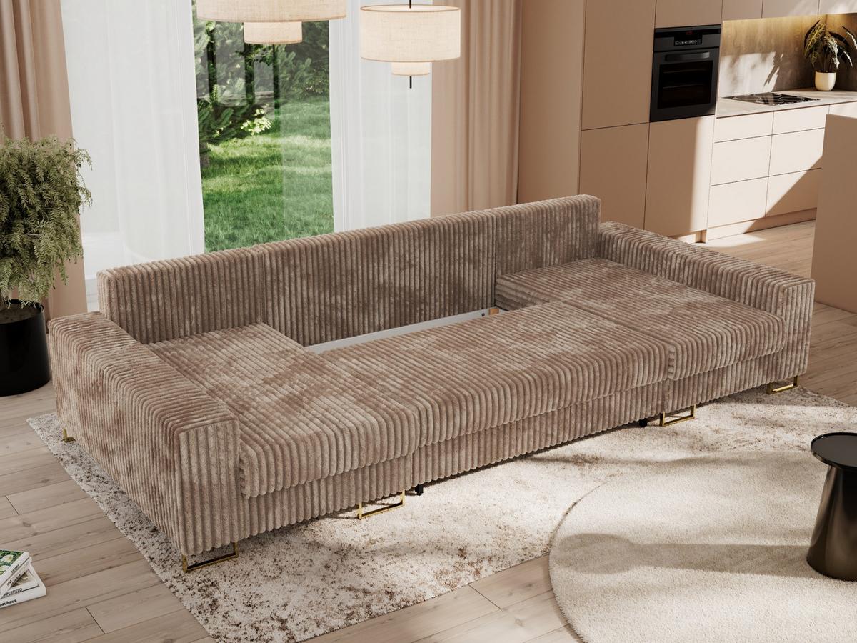 WOHNLANDSCHAFT DORIAN U Cord Braun - Goldfarben/Braun, Textil/Metall (312/85/138cm) - MKS