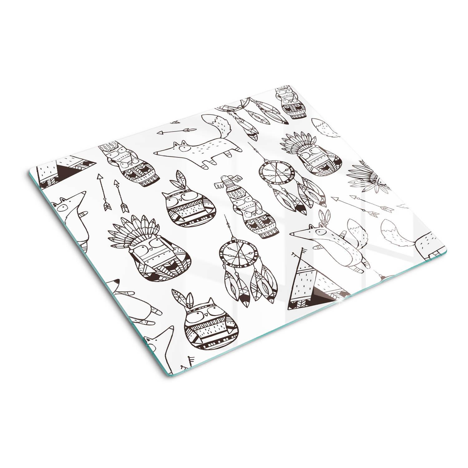 GLASPLATTE 60x52 cm Eulen der amerikanischen Ureinwohner - Braun, Glas (60/0.4/52cm) - TULUP