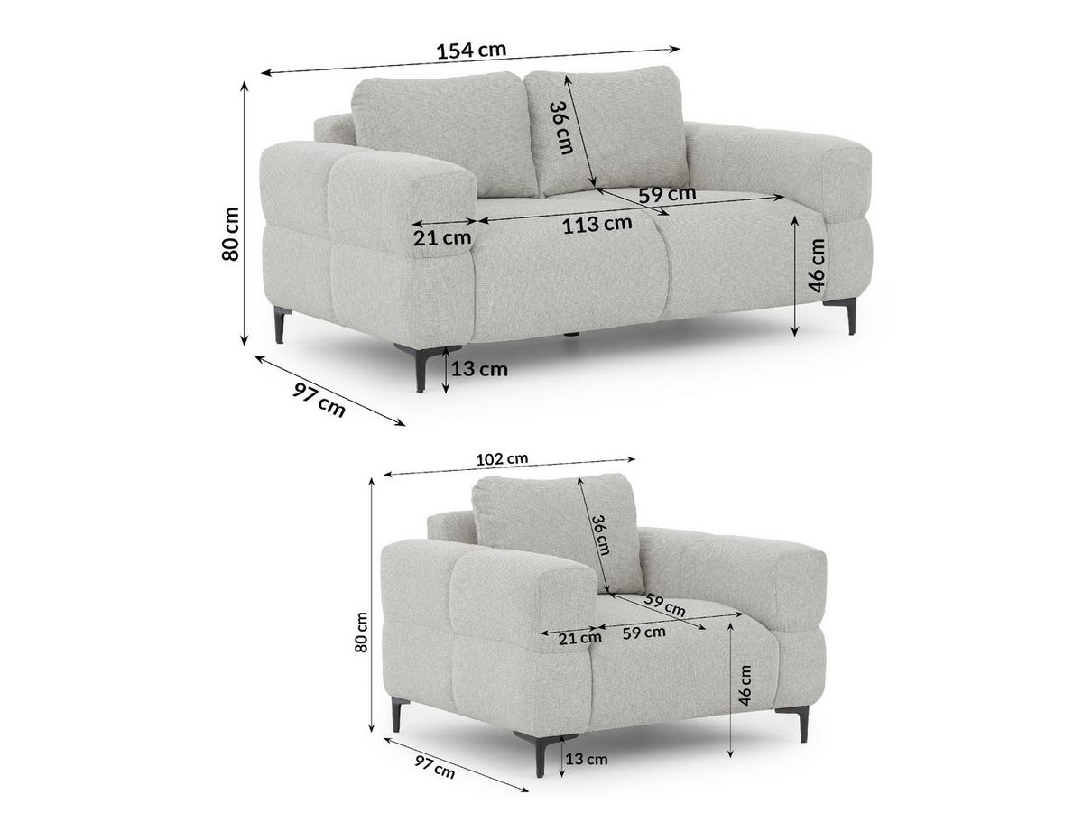 SITZGARNITUR 2+1 Cardea in Bubble-Optik aus weichem Hellgrau Strukturstoff mit hohem Sitzkomfort - Hellgrau/Schwarz, Holz/Textil (154/80/97cm) - S-Style Möbel
