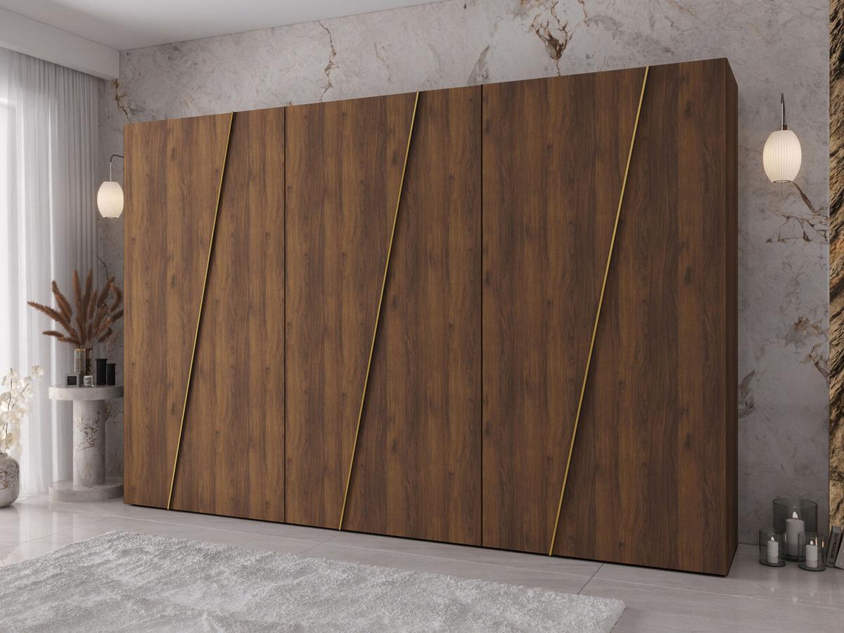 DREHTÜRENSCHRANK Zen 300 cm - Goldfarben/Nussbaumfarben, Holzwerkstoff/Kunststoff (300/202/50cm) - MIRJAN24