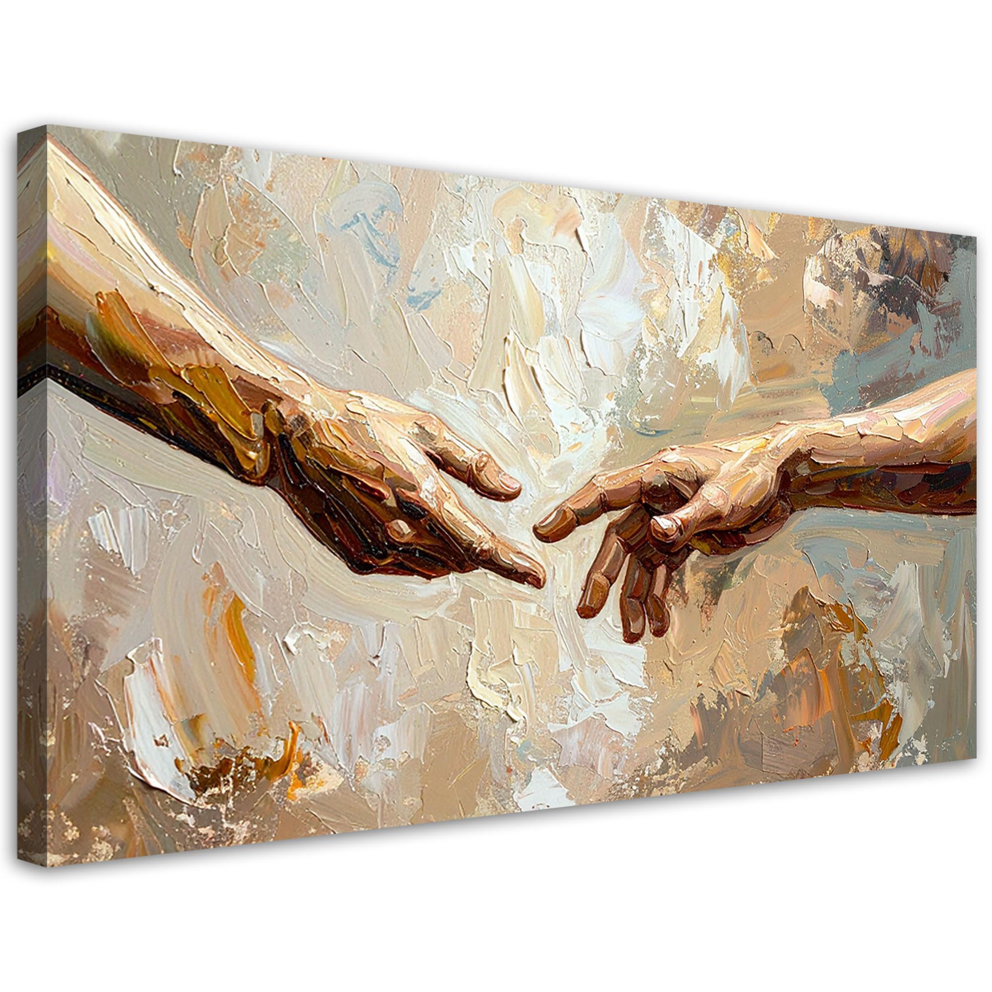 LEINWANDBILD Die Erschaffung Adams gemalt 80x40cm - Beige, Textil (80/40cm) - Feeby