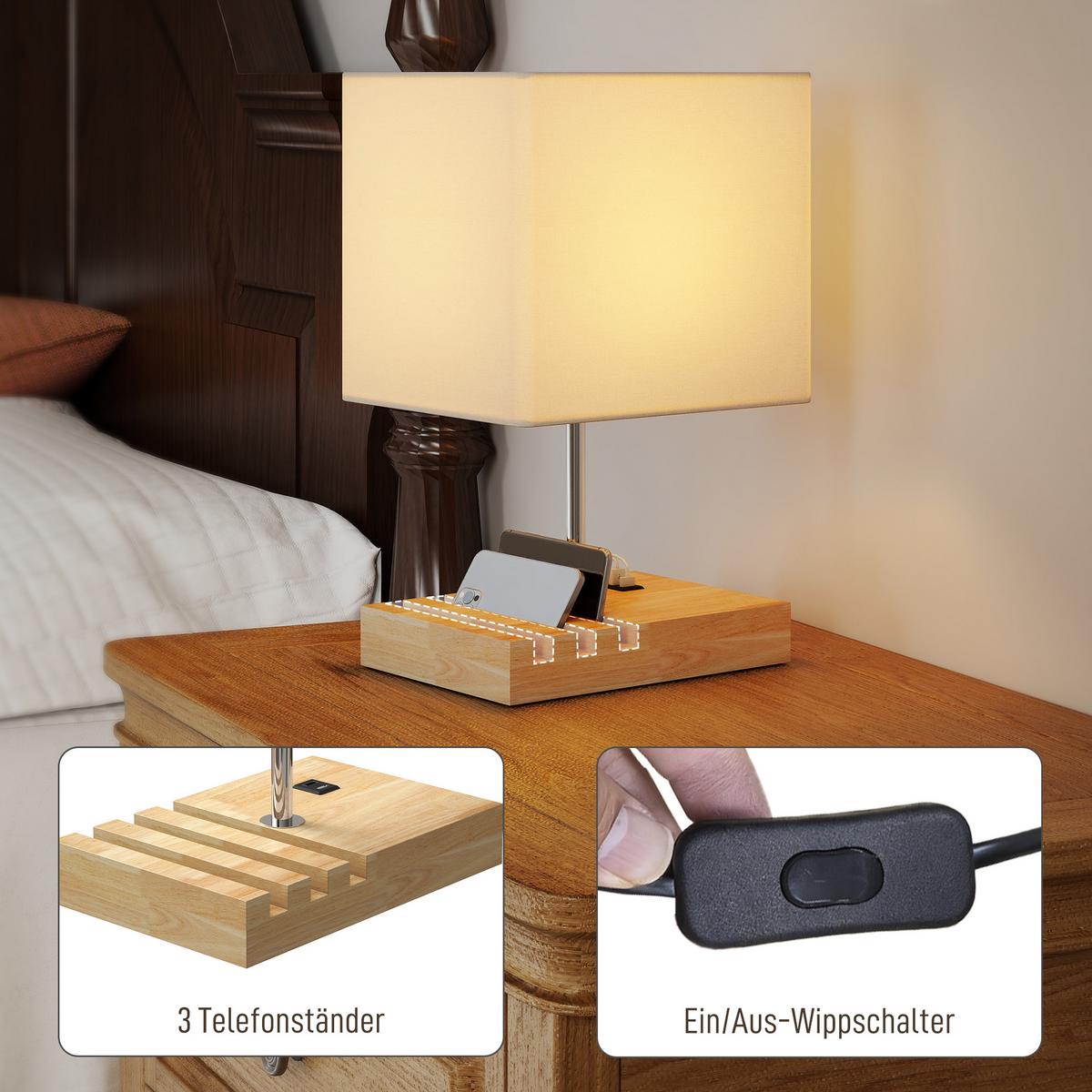 TISCHLAMPE Schreibtischlampe mit E27-Fassung exkl. Glühbirne - Weiß, Holz (25/20/40.5cm) - HOMCOM