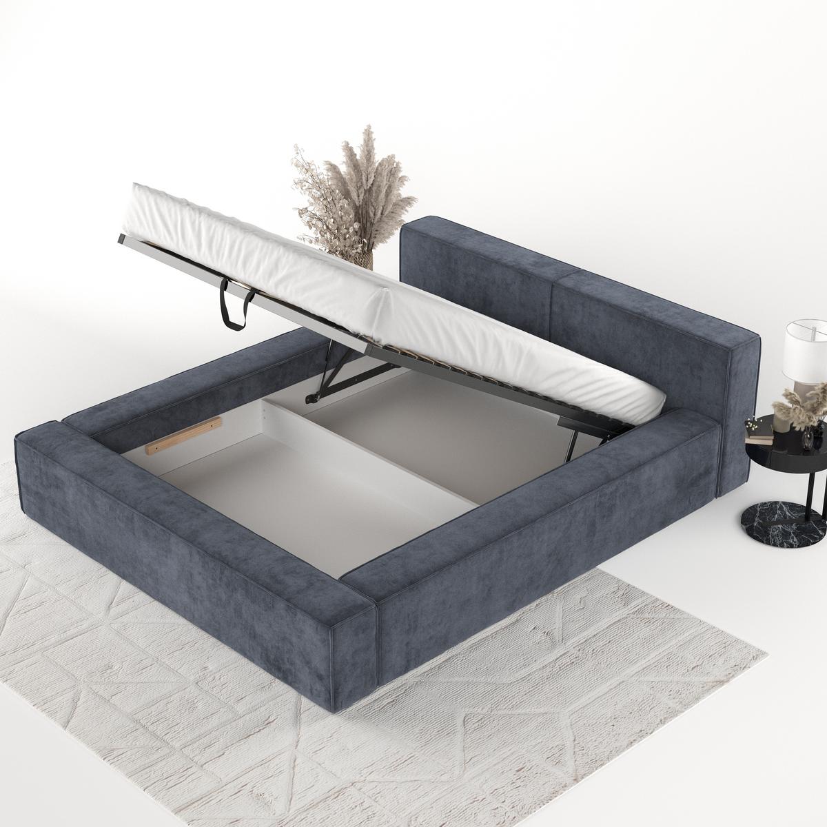 POLSTERBETT Casto mit Stauraum 180/200 cm Dunkelblau im Terra NW Stoff - Blau/Schwarz, Holz/Holzwerkstoff (180/200cm) - AltaBeds