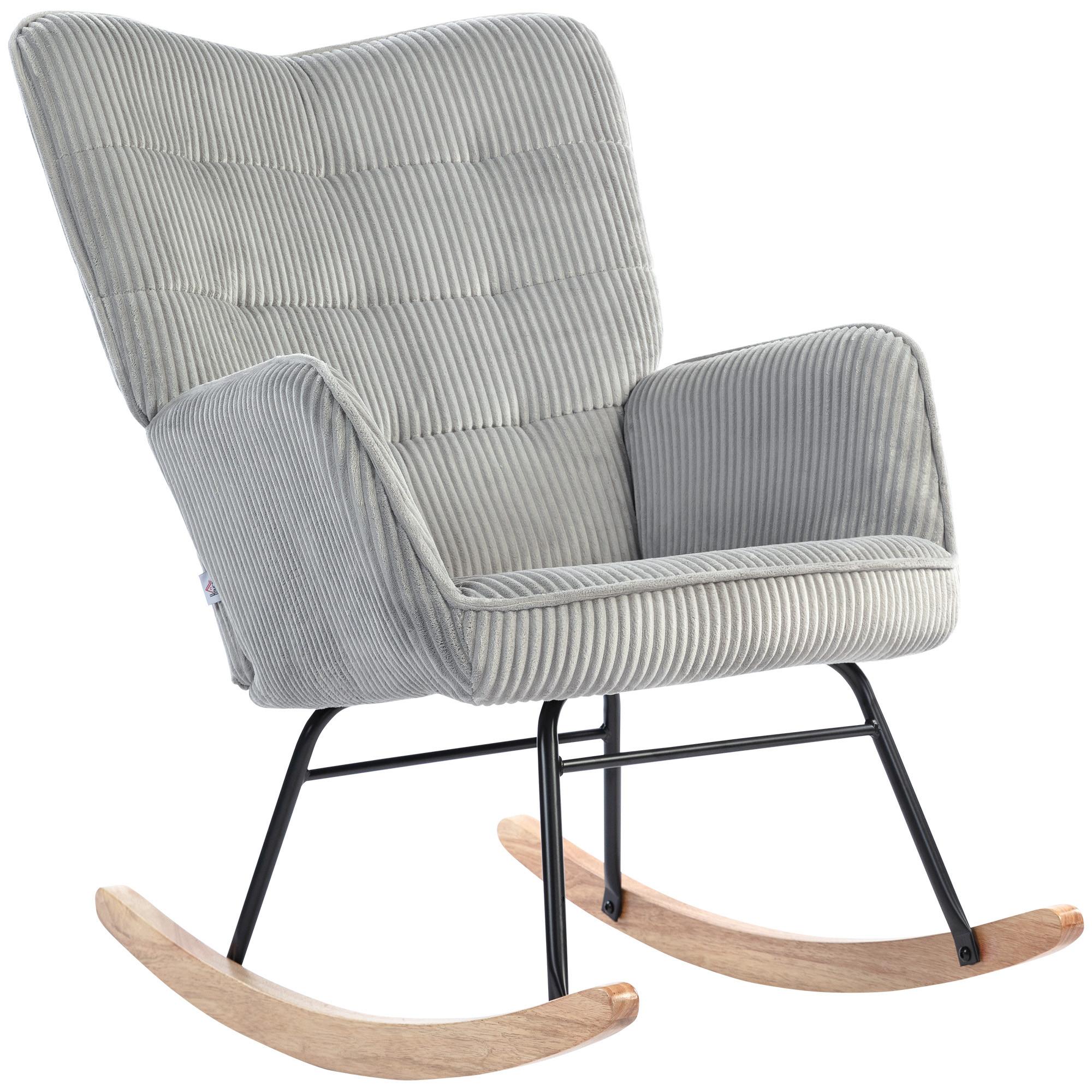 SCHAUKELSTUHL, Schaukelsessel mit Kordoptik, Armlehne für Wohnzimmer, Hellgrau - Hellgrau/Naturfarben, Buchenholz/Textil (98/101/71cm) - HOMCOM