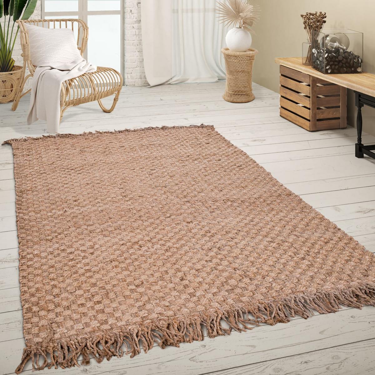 JUTETEPPICH handgewebt wendbar, mit Korbbindung-Motiv, Natur, 120 x 170 cm - Beige, Textil (170/120cm) - KADIMA DESIGN